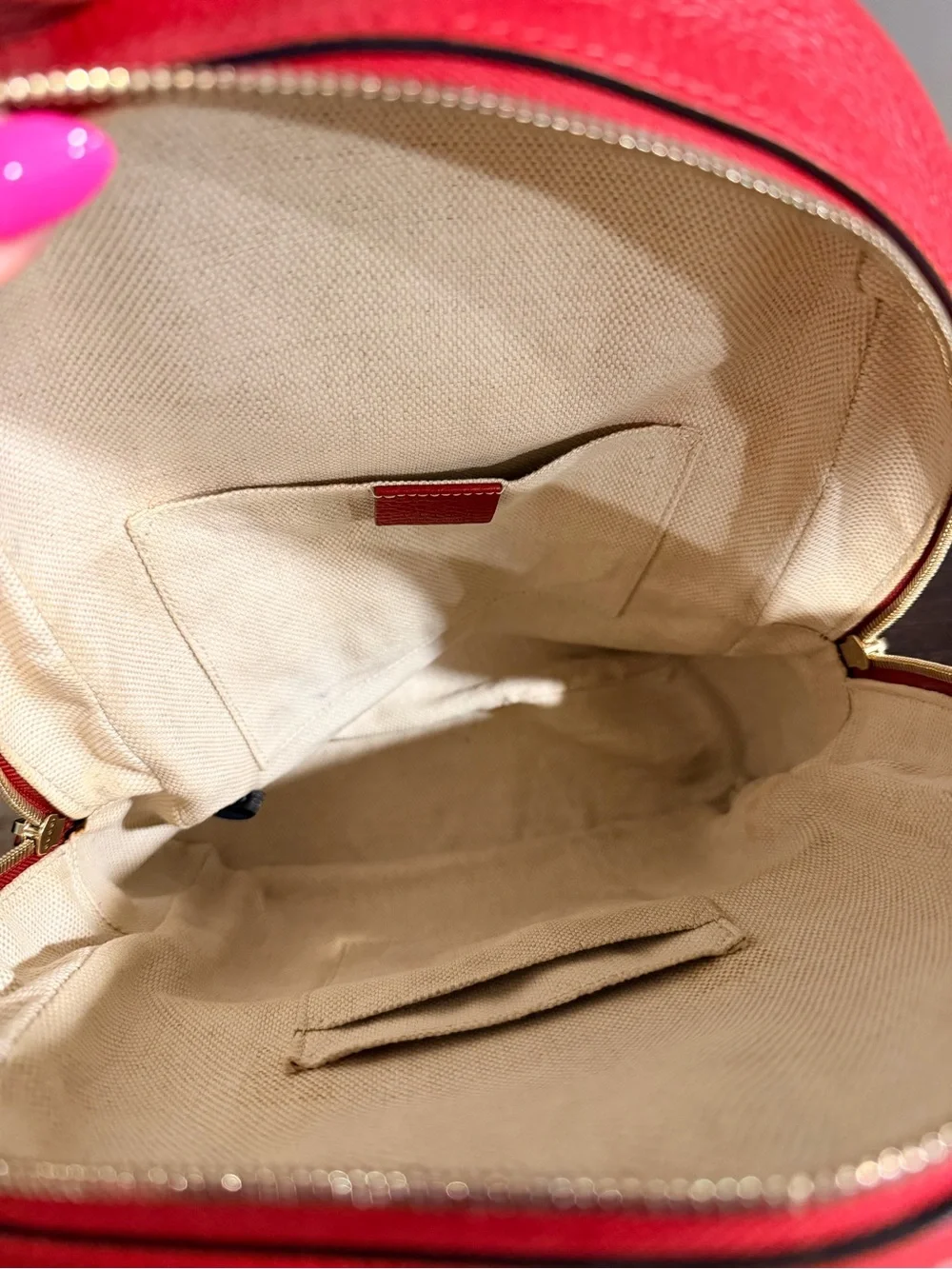 GUCCI *LIKE NEW* Red & Black Leather Mini Backpack & Gold Chain - W/ Dusty